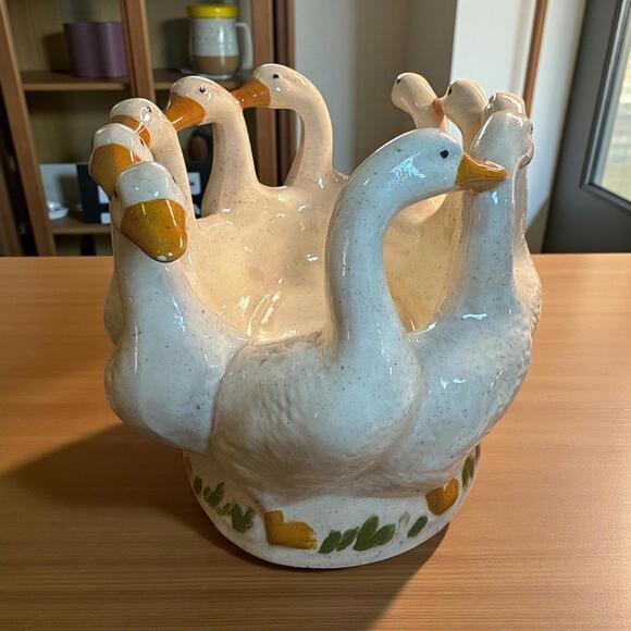 Circle of a Gaggle of Geese Planter Ceramic 6" tall x 9.25" width - Picture 2 of 6